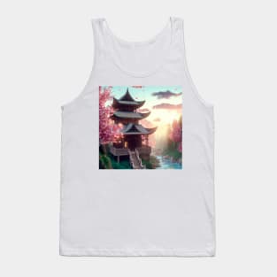 Ancient Temple among the Sakura Trees and Forest Rivers Tank Top